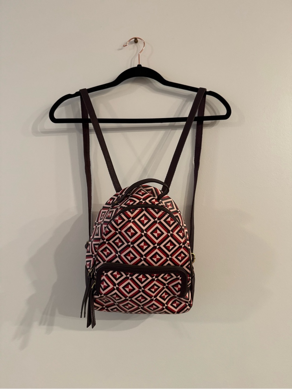 Fossil Geometric Pattern Mini Backpack - Maroon/Brown